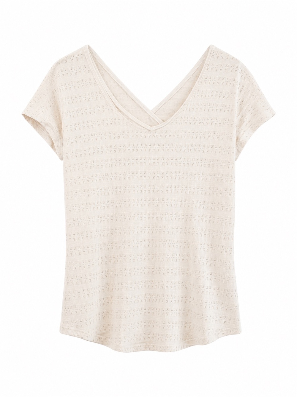 Maurices Cream and Rose Gold Short Sleeve V-Neck Fitted Top Size Medium